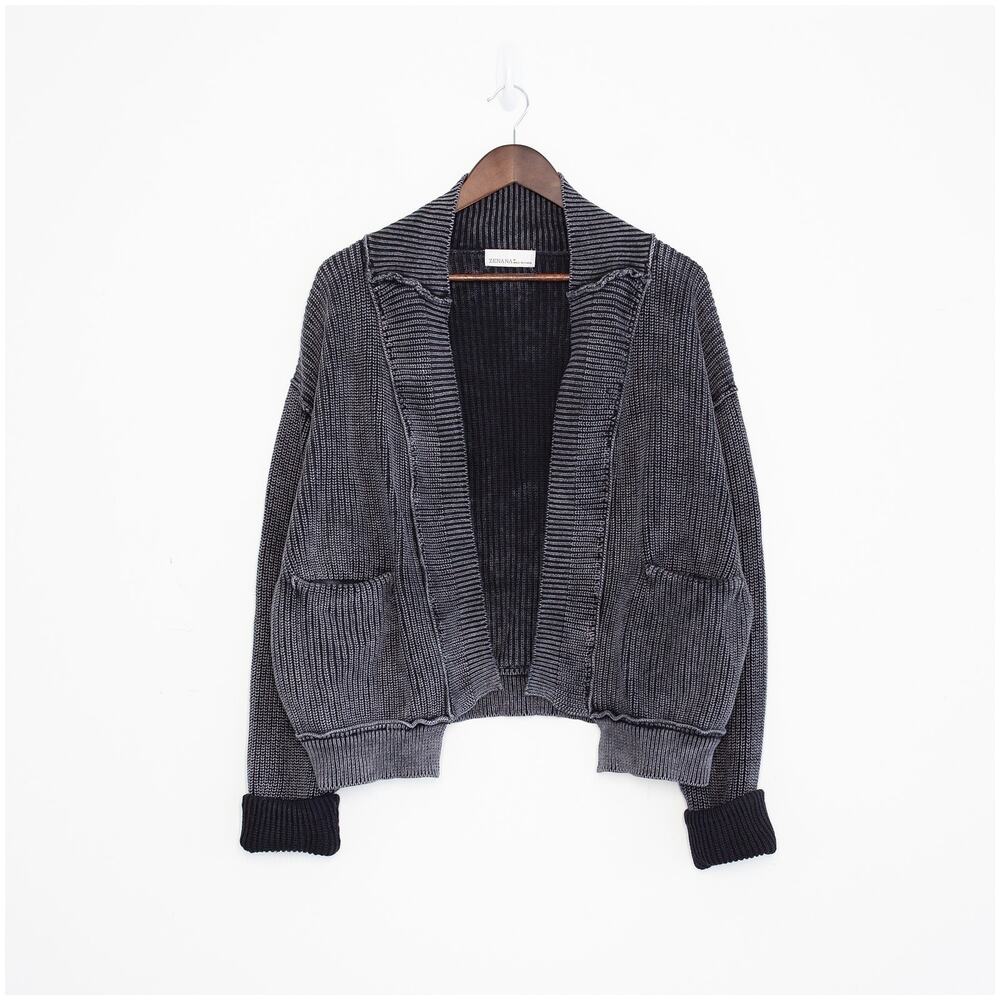 Zenana 100% Cotton Slouchy Ribbed Knit Cardigan Sweater | Minimalist Gray | Sz M